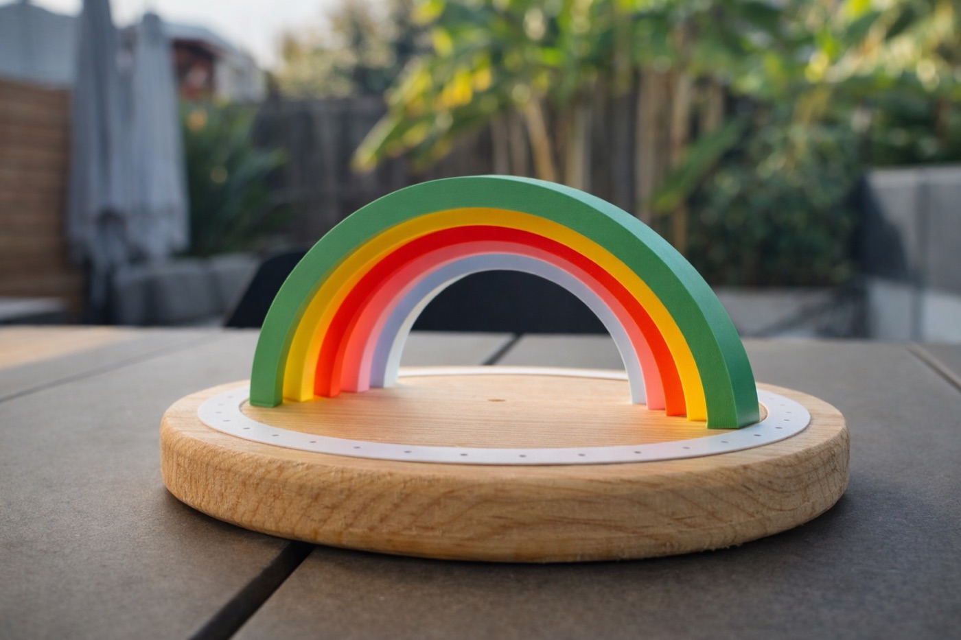 Rainbow Lamp — solid wood base with sculpted rainbow arch